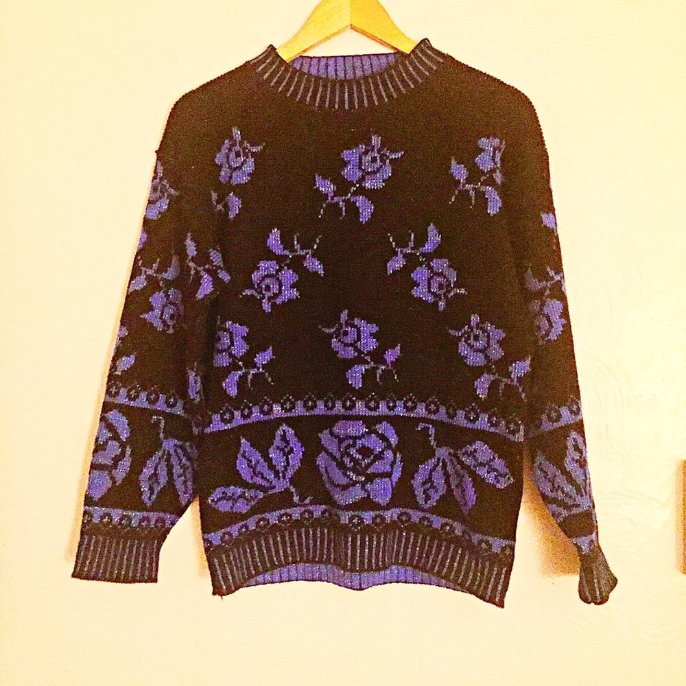 Vintage Blue Rose Sweater